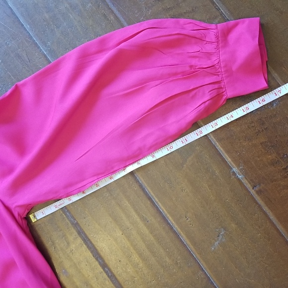 H&M Linen Tie Belt Midi Pink Long Puff Sleeve V Neck Dress Size Extra La… - Picture 8 of 12